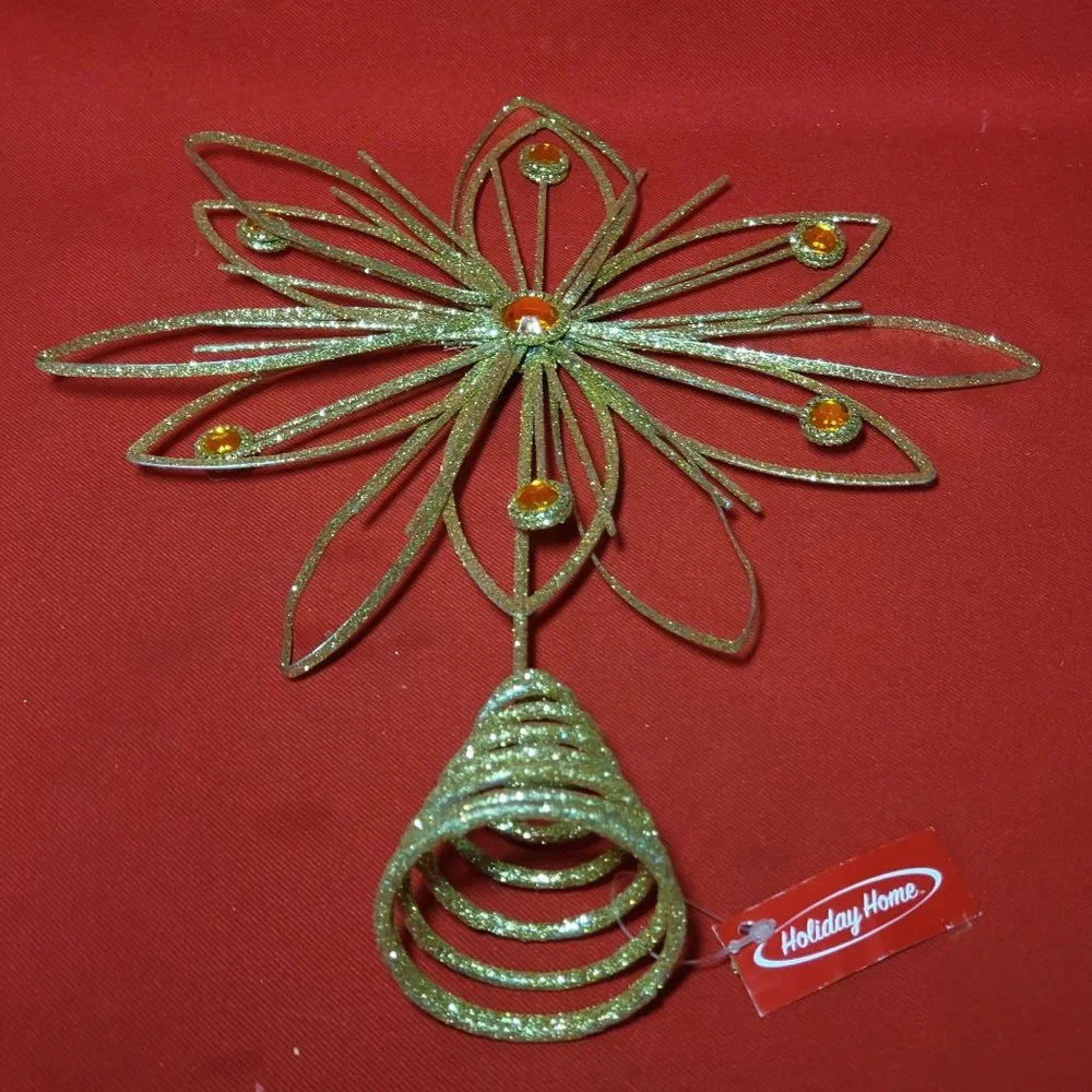 Holiday Home Jewel Flower Tree Topper Gold Glitter Sparkling Metal Wire Star Flo